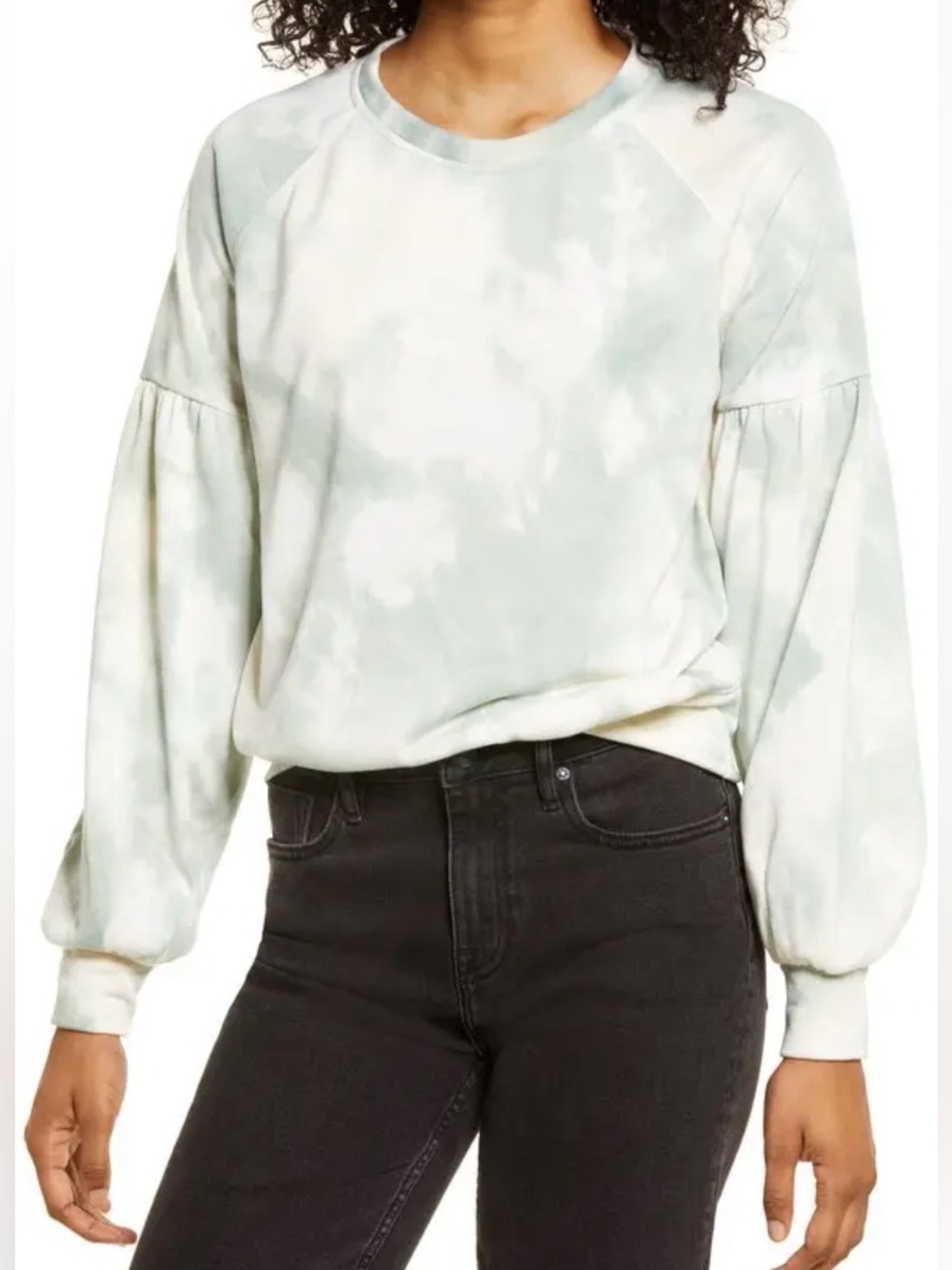 All In Favor Sage Green Tie Dye Balloon Sleeve Sweatshirt NWT Size M